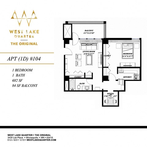 1D Floor Plan at The Original at West Lake Quarter, Minneapolis, MN